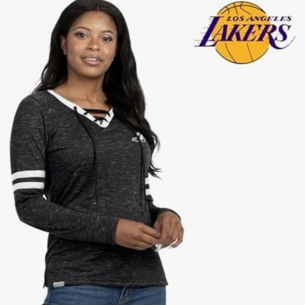 NBA Los Angeles Lakers Tie Up Monterey Long Sleeve Shirt NEW XL Black Large